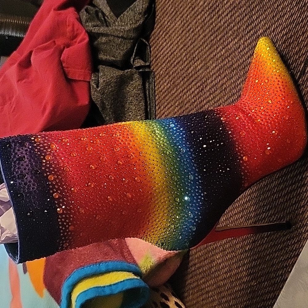 Rainbow rhinestone boots